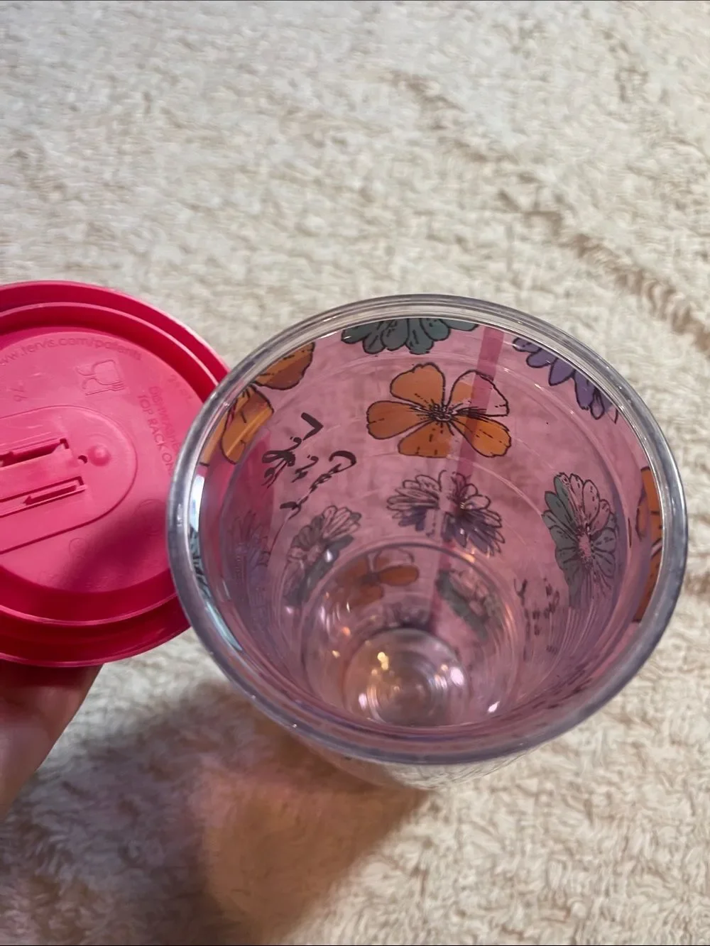 Pink Floral Travel Tumbler with Lid - 